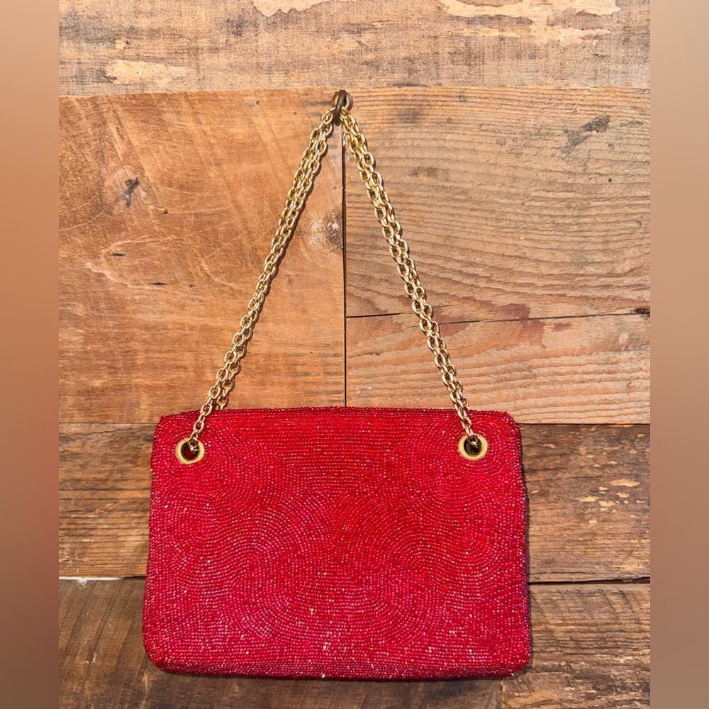 1940s 1950s Vintage Walborg Red Caviar Beaded Handbag Handmade Belgium EVC
